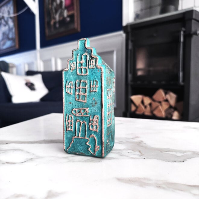 Canalhouses - Canal House Amsterdam Step Gable - Bronze - 6x5x15 cm - Bronsgroen & Gold - Patina