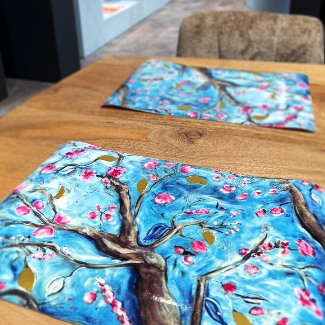 Designed by Rick Triest TS Collection - Placemat Blossom blue D42x29- Set van 6 stuks