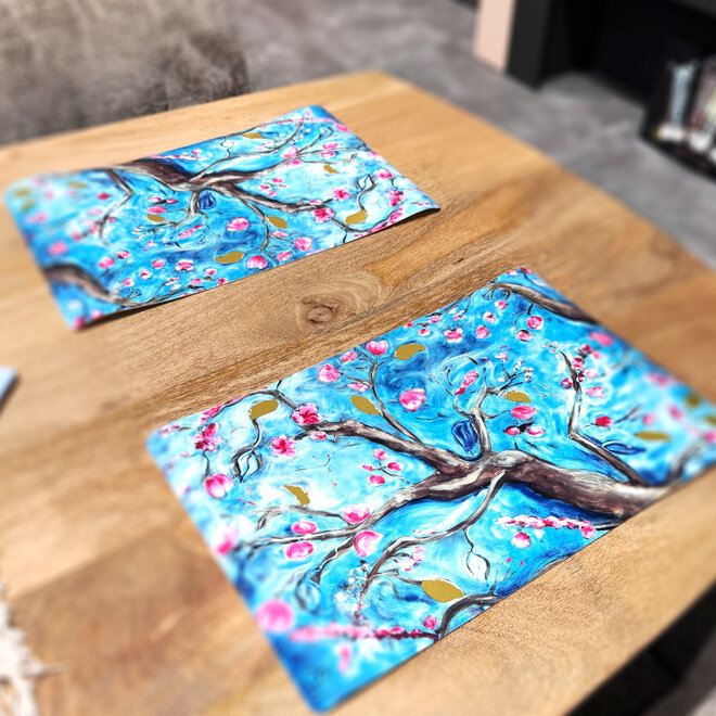 Designed by Rick Triest TS Collection - Placemat Blossom blue D42x29- Set van 6 stuks