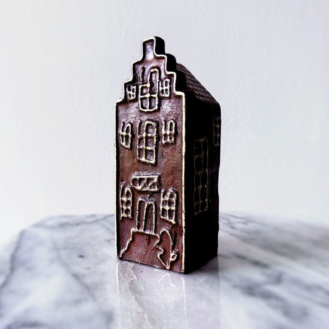 Canalhouses - Canal House Amsterdam Step Gable - Bronze - 6x5x15 cm - Brickbrown & Gold - Patina