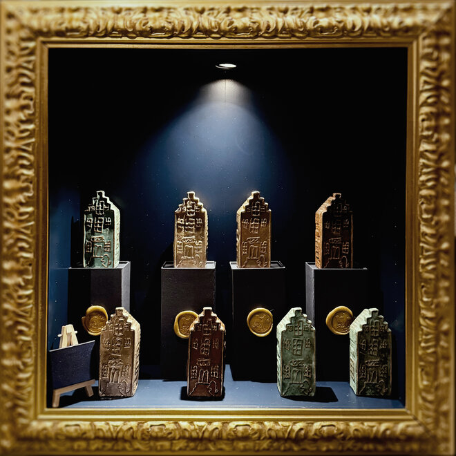 Canalhouses - Rick Triest - Grachtenpand Amsterdam Trapgevel - Brons - 6x5x15 cm - geborsteld & gepolijst - Gold