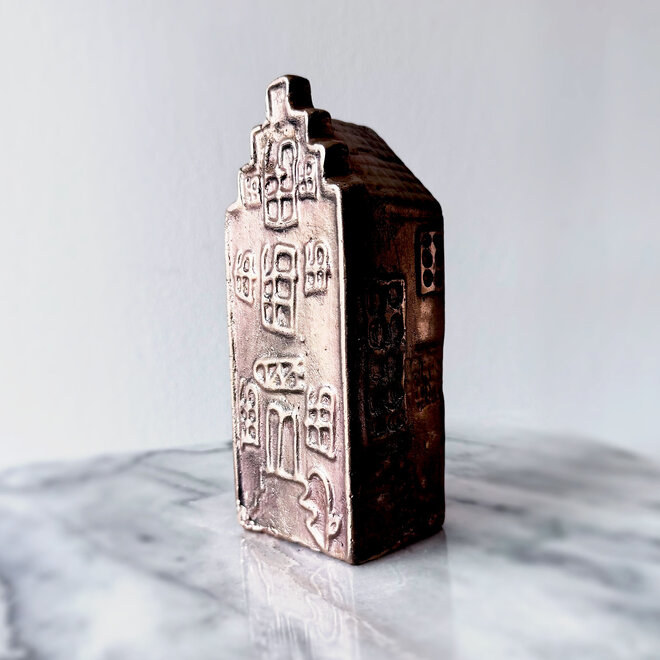 Canalhouses - Rick Triest - Grachtenpand Amsterdam Trapgevel - Brons - 6x5x15 cm - geborsteld & gepolijst - Gold