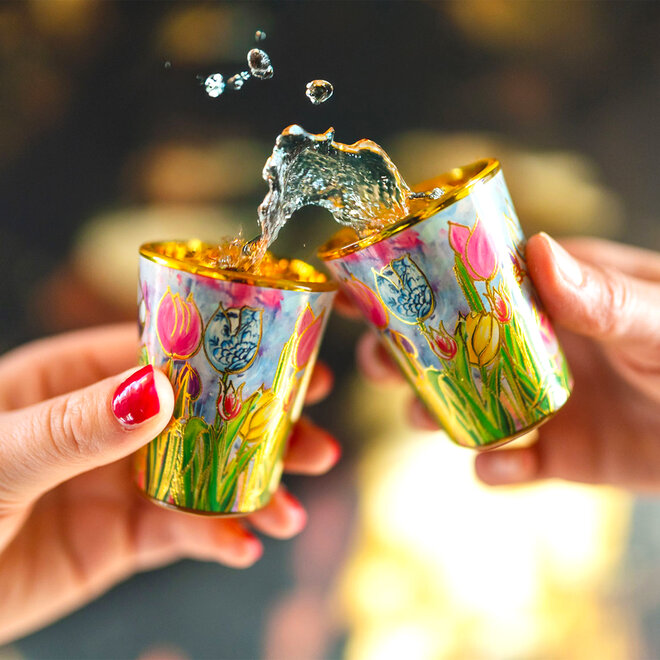 Designed by Rick Triest - Set van 2 shotglazen Tulpen - Sleeve - Dutch beauty spring D13x5 H6