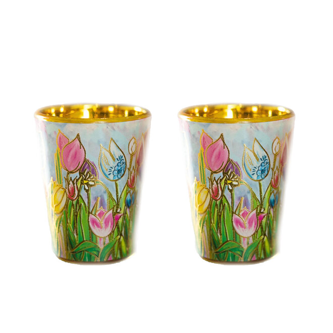 Designed by Rick Triest TS Collection - Set van 2 shotglazen Tulpen - Sleeve - Dutch beauty spring D13x5 H6