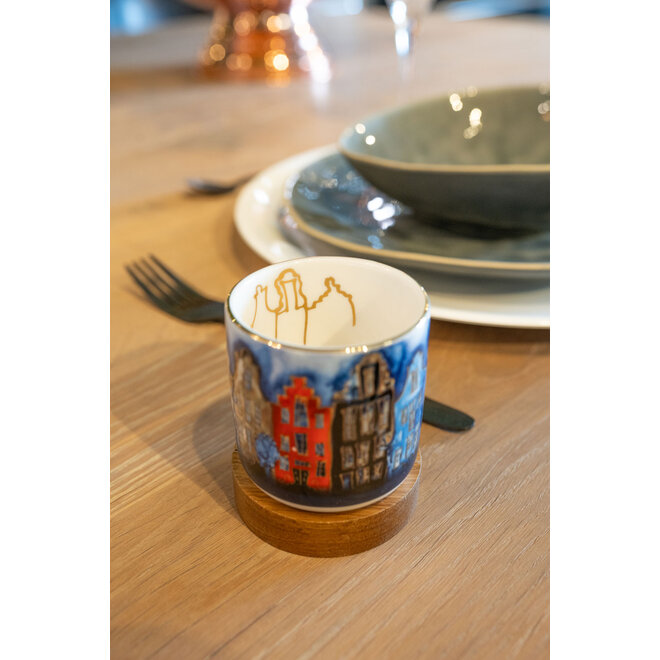 Designed by Rick Triest TS Collection - Giftbox beker beker+plateau Canalhouses red D22x7 H8 - espresso- 100 ML