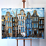 Schilderij- 100x150cm - Rick Triest - Amsterdam Herengracht -Blue & Gold #161