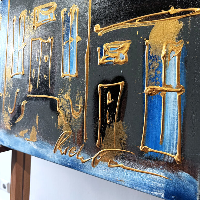 Schilderij- 100x150cm - Rick Triest - Amsterdam Herengracht -Blue & Gold #161