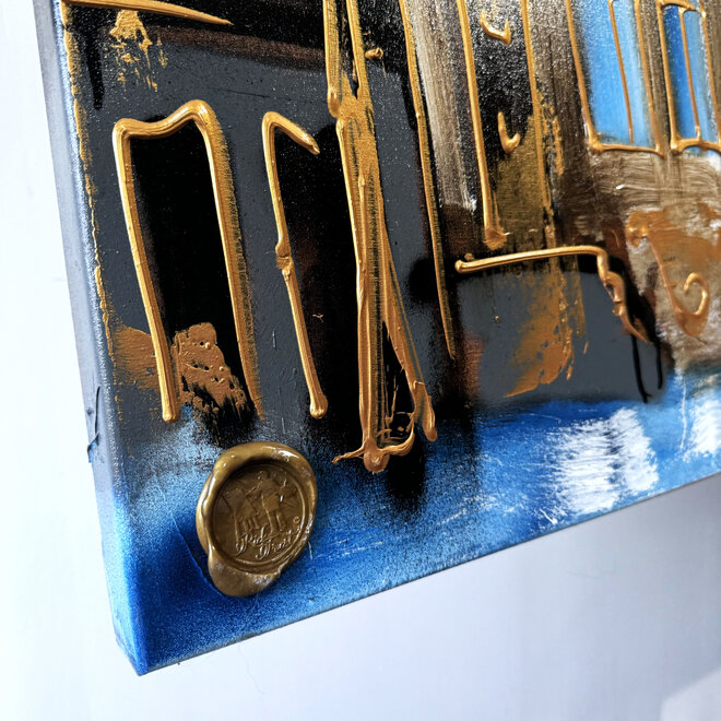 Schilderij- 100x150cm - Rick Triest - Amsterdam Herengracht -Blue & Gold #161