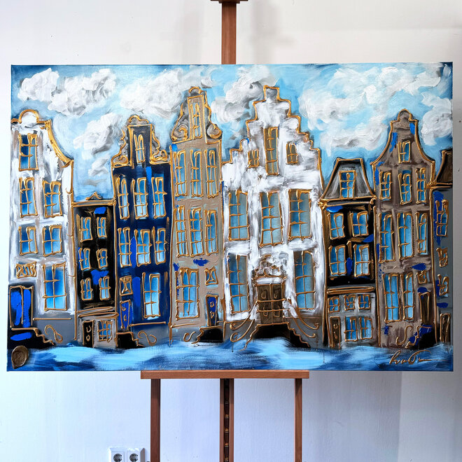 Painting- 100x150cm - Amsterdam Herengracht -Blue & Gold #144