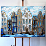 Schilderij- 100x150cm - Rick Triest - Amsterdam Herengracht -Blue & Gold #144