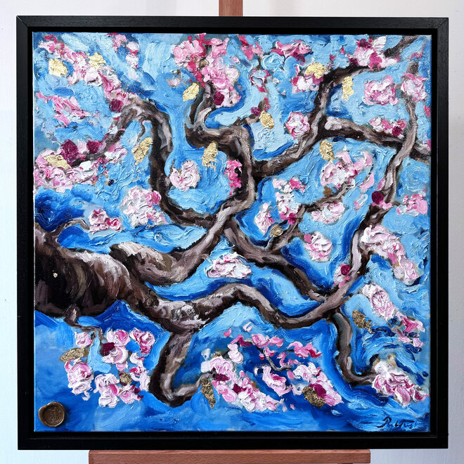 Olieverf schilderij- 80x80 cm - Amandelbloesem - #9