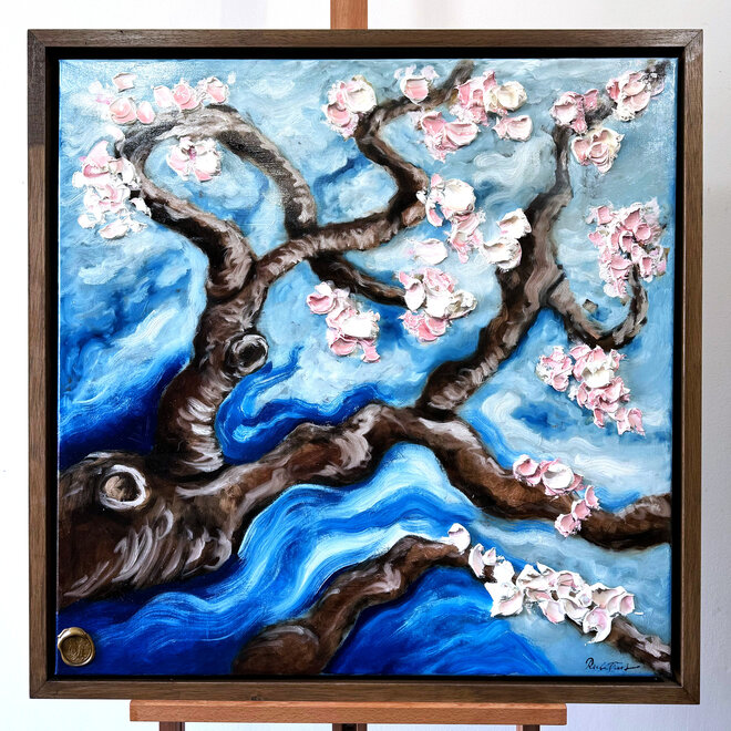 Olieverf schilderij- 80x80 cm - Amandelbloesem - #8