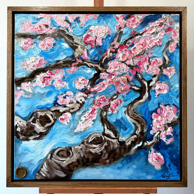 Olieverf schilderij- 80x80 cm - Amandelbloesem - #7