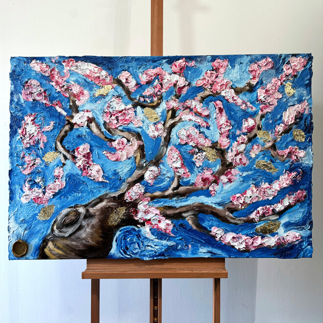 Olieverf schilderij- Rick Triest - 80x120 cm - Amandelbloesem - Starry Night & pink -2
