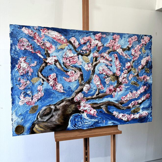 Oil painting- Rick Triest - 80x120 cm - Almond Blossom - Starry Night & pink - 2