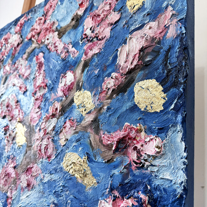 Oil painting- Rick Triest - 80x120 cm - Almond Blossom - Starry Night & pink - 2