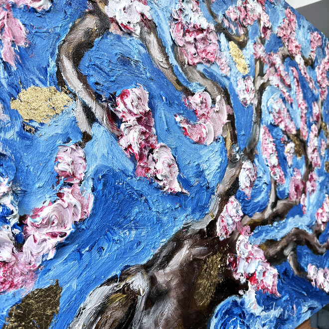 Oil painting- Rick Triest - 80x120 cm - Almond Blossom - Starry Night & pink - 2