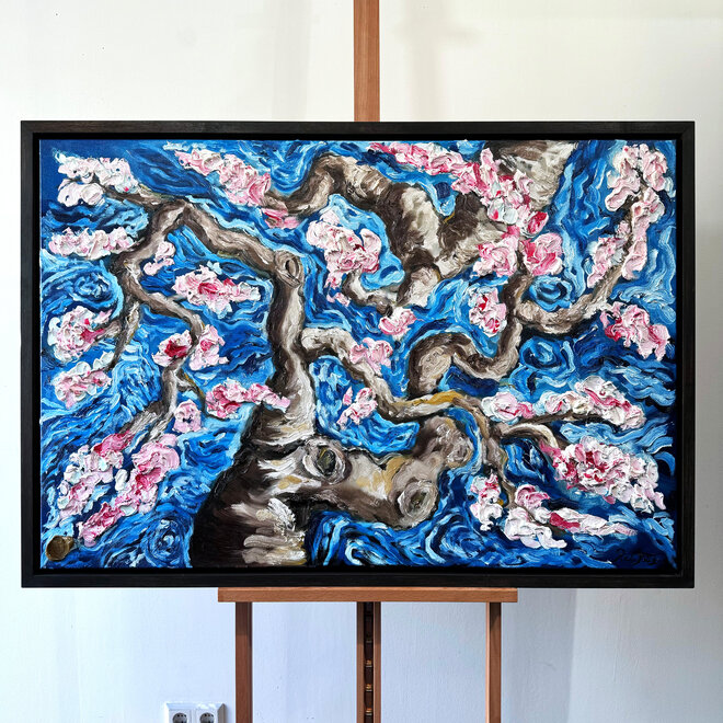 Oil painting- Rick Triest - 80x120 cm - Almond Blossom - Starry Night & pink
