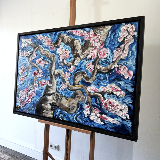 Oil painting- Rick Triest - 80x120 cm - Almond Blossom - Starry Night & pink
