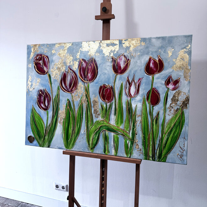 Schilderij - 80x120 cm - Rick Triest - Tulip dream - Sky Blue & Gold - #4
