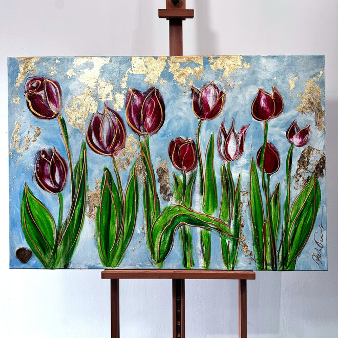 Painting -80x120 cm - Tulip dream - Sky Blue & Gold - #4
