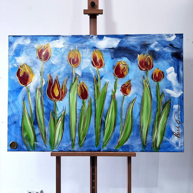 Painting -80x120 cm - Tulip dream - Sky Blue & Gold - #7
