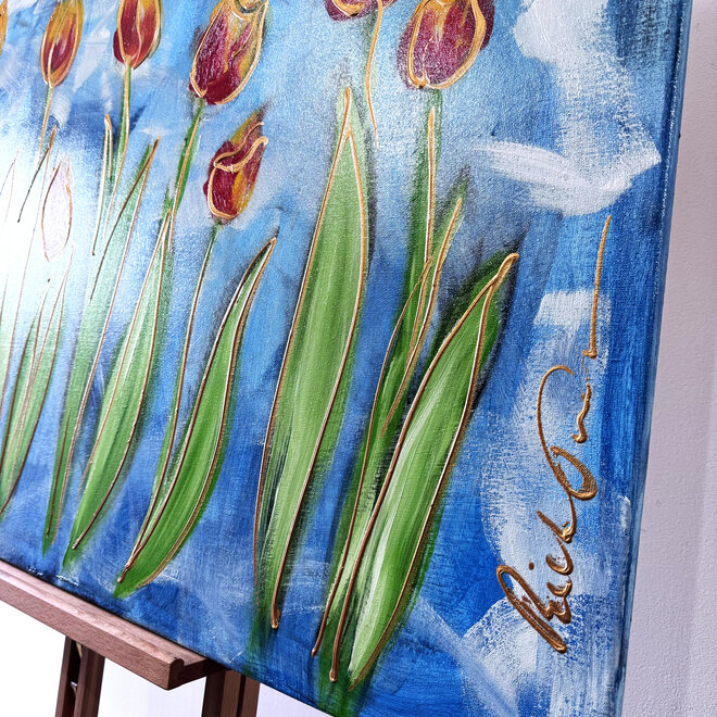 Painting - 80x120 cm - Rick Triest - Tulip dream - Sky Blue & Gold - #7