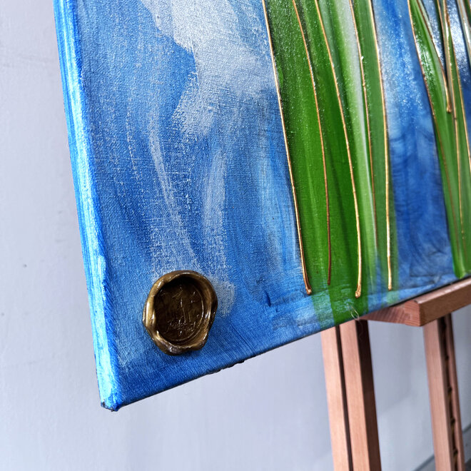 Schilderij - 80x120 cm - Rick Triest - Tulip dream - Sky Blue & Gold - #8