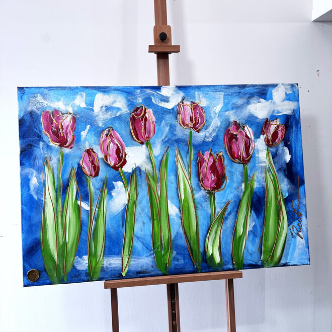 Painting - 80x120 cm - Rick Triest - Tulip dream - Sky Blue & Gold - #6