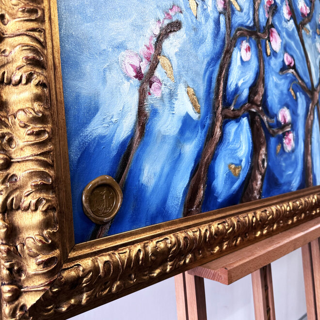 Olieverf schilderij- Rick Triest - 80x100 cm - Amandelbloesem - Starry Night & pink -6 - met lijst