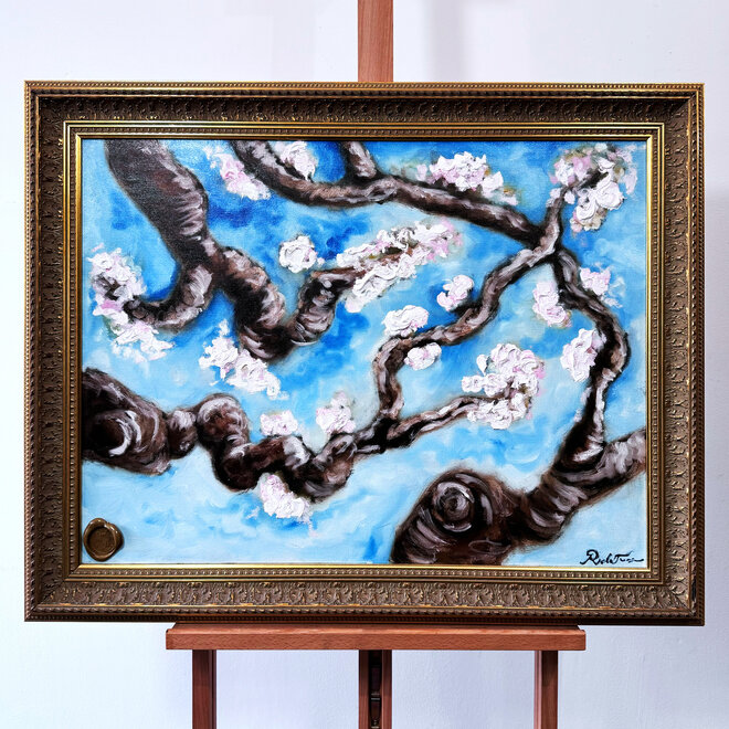Oil painting including frame - Rick Triest - 60x80 cm - Almond Blossom - #10