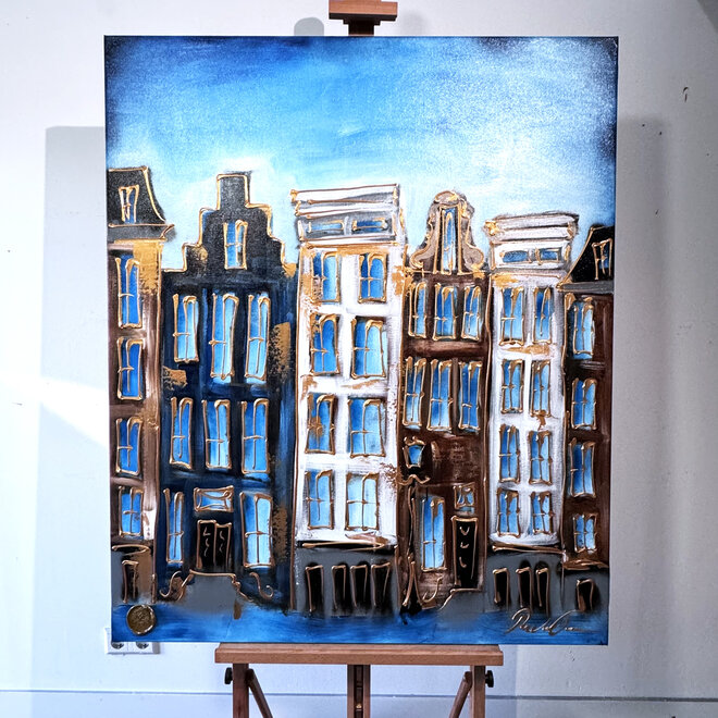 Painting- 100x120 - Amsterdam Herengracht -Blue & Gold #152