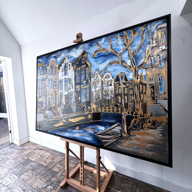 Schilderij- Rick Triest - 120X180cm - Amsterdam Herengracht - Prussian blue - XL - 2