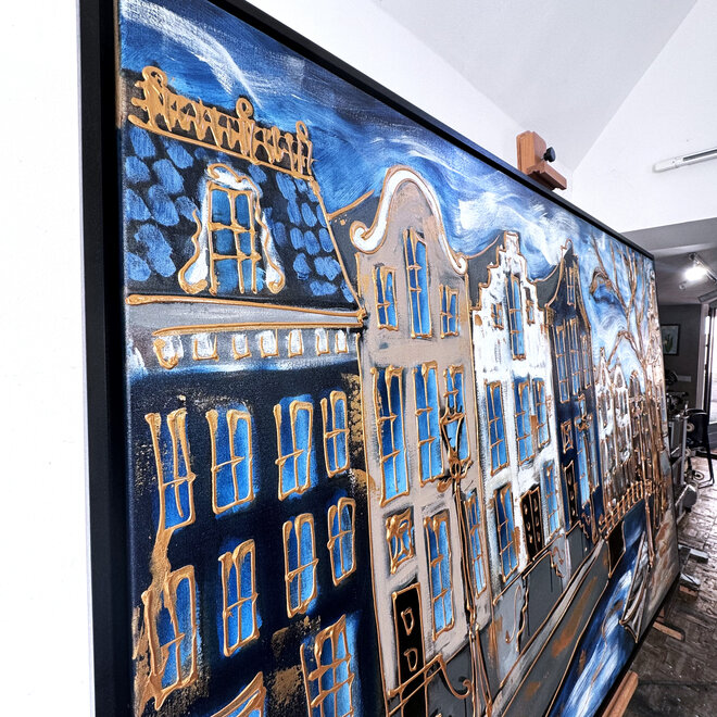 Schilderij- Rick Triest - 120X180cm - Amsterdam Herengracht - Prussian blue - XL - 2
