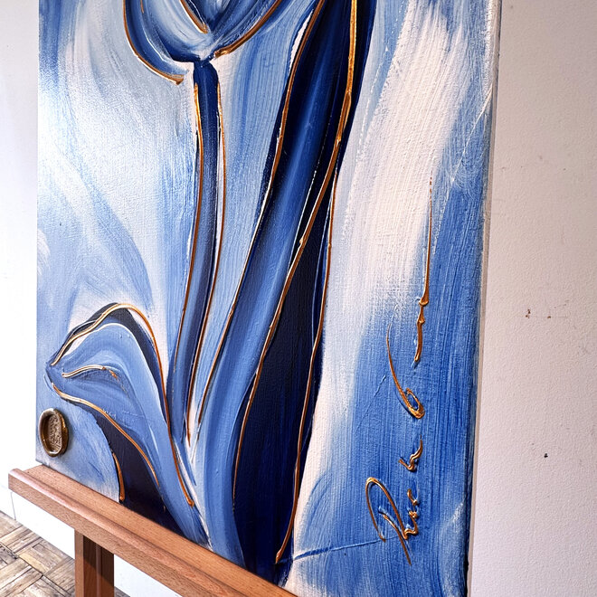 Schilderij -60x100 cm -Rick Triest - Tulpenmanie - Inspired by Dutch masters - Hollands Delfts Blauw #5