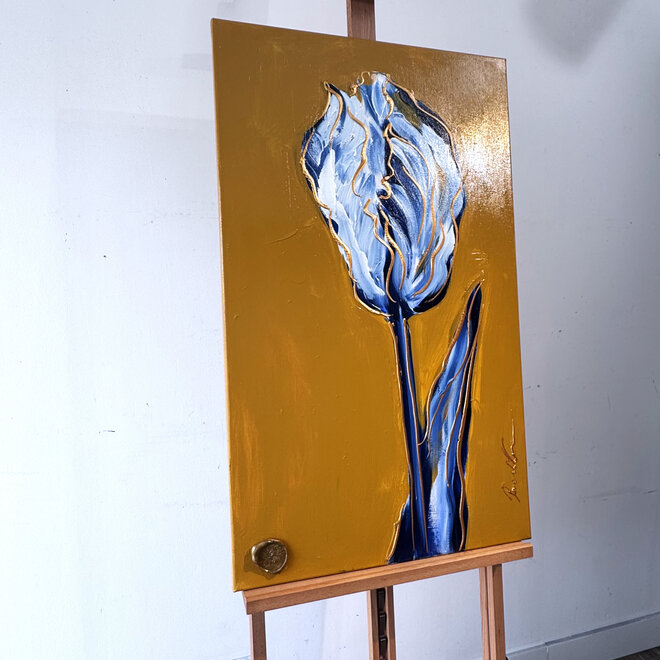 Schilderij -60x100 cm -Rick Triest - Tulpenmanie - Inspired by Dutch masters - Hollands Delfts Blauw #11