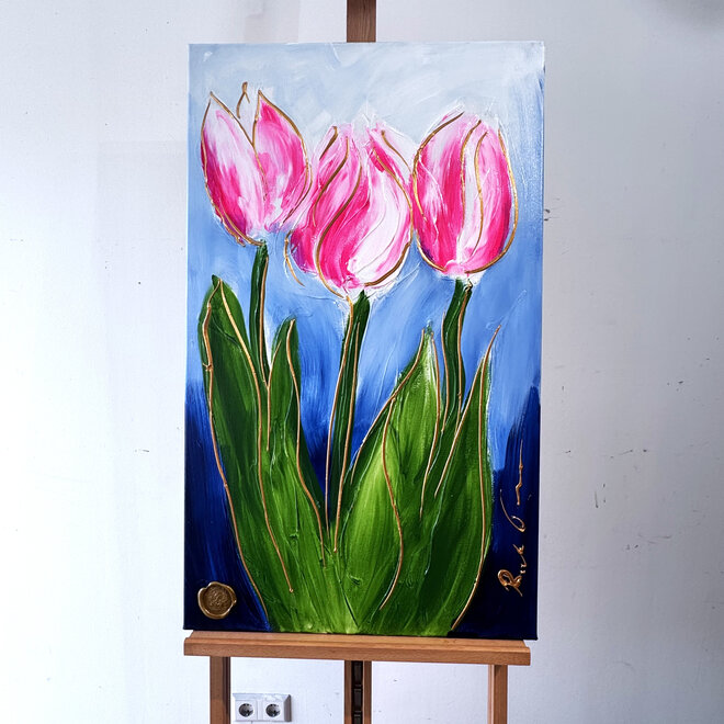 Schilderij -60x100 cm -Rick Triest - Tulpenmanie - Inspired by Dutch masters - Hollands Delfts Blauw #12
