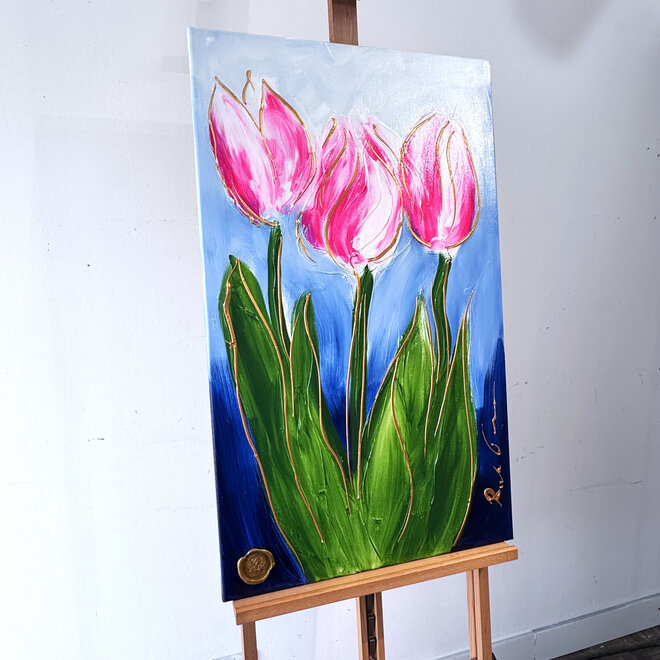 Schilderij -60x100 cm -Rick Triest - Tulpenmanie - Inspired by Dutch masters - Hollands Delfts Blauw #12
