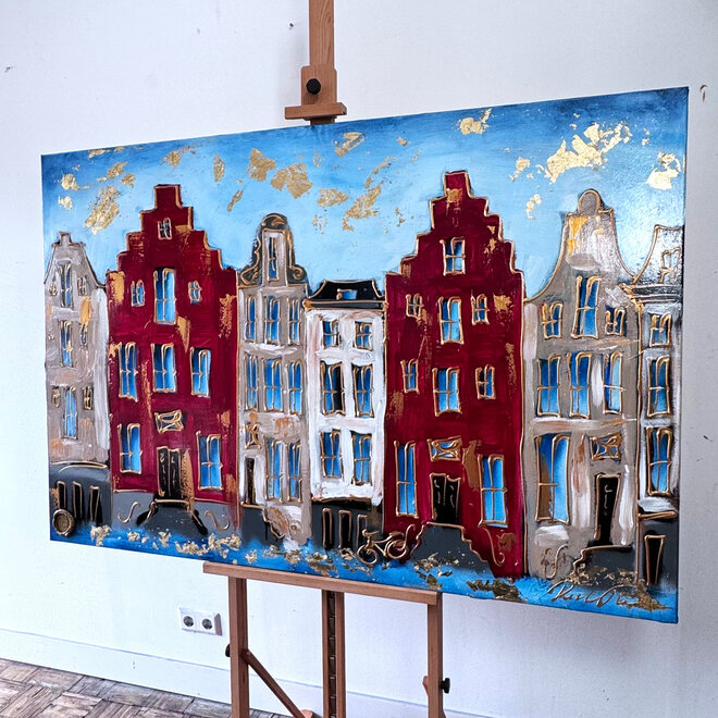 Schilderij- 100x150cm - Rick Triest - Amsterdam Herengracht -Blue & Gold #254