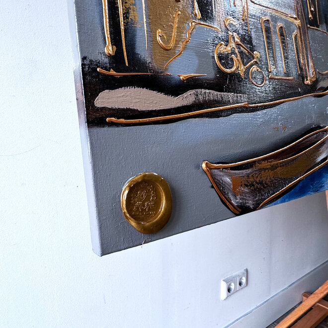 Schilderij- Rick Triest - 120X200cm - Amsterdam Prinsengracht - Prussian blue