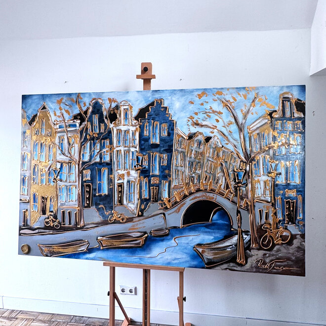 Painting- Rick Triest - 120X200cm - Amsterdam Prinsengracht - Prussian blue