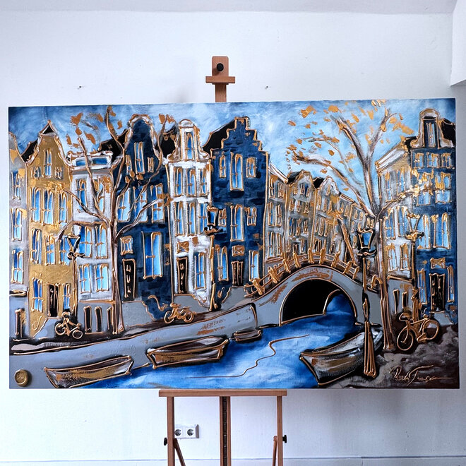 Painting- 120X200cm - Amsterdam Prinsengracht -- Prussian blue