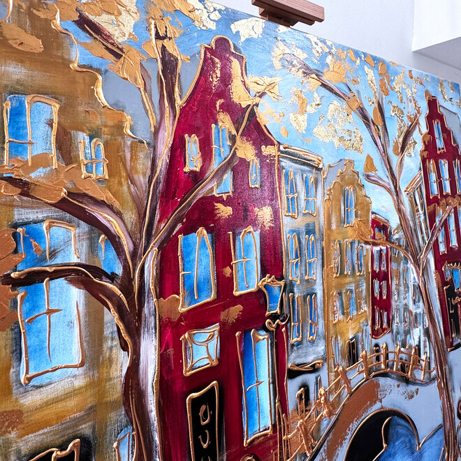 Painting- 100x120 - Rick Triest - Amsterdam Herengracht -Blue & Gold #163