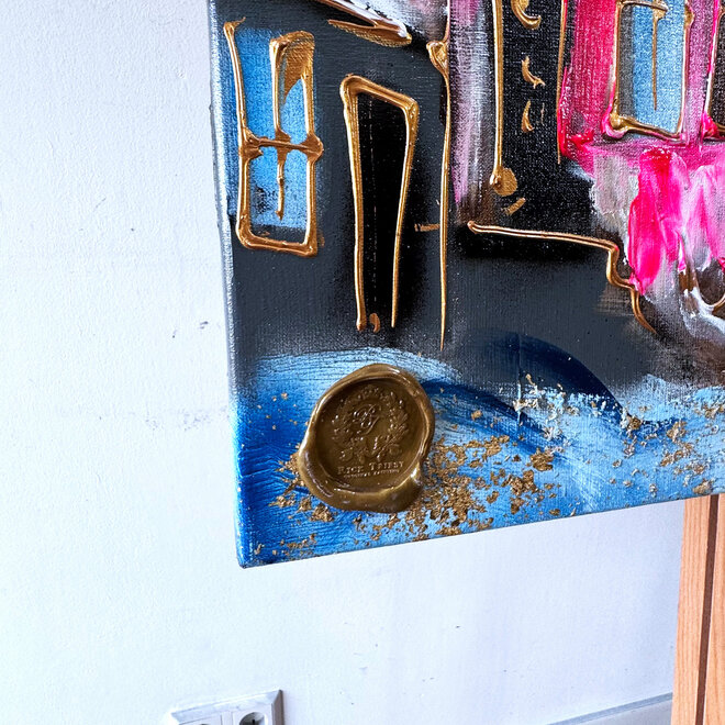 Painting- 100x120 - Rick Triest - Amsterdam Herengracht -Blue & Gold #161