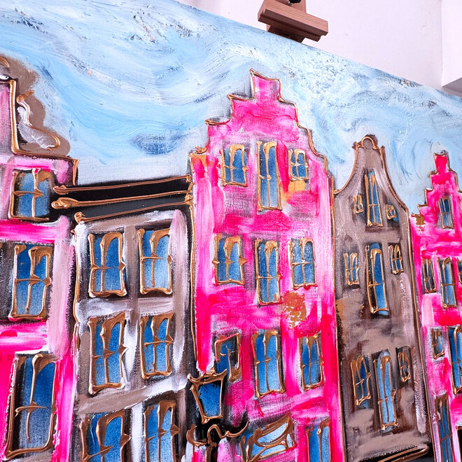 Painting- 100x120 - Rick Triest - Amsterdam Herengracht -Blue & Gold #161