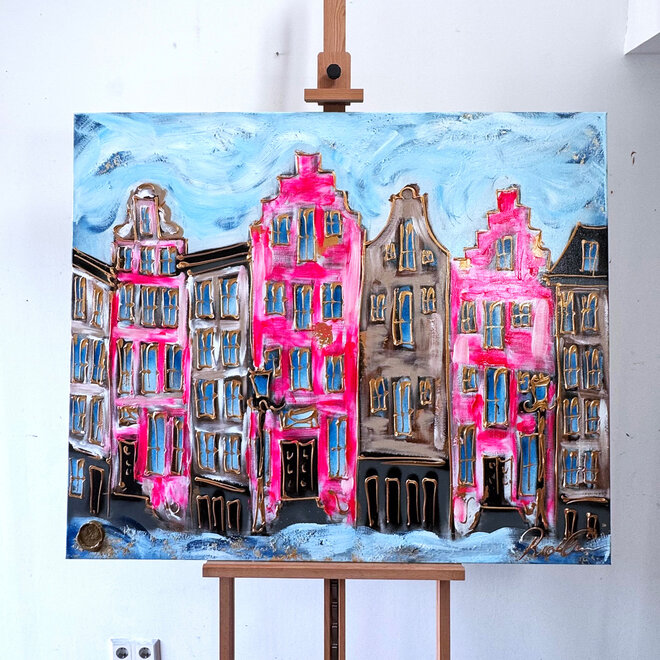 Painting- 100x120 - Amsterdam Herengracht -Blue & Gold #161