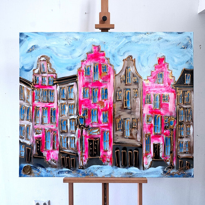 Painting- 100x120 - Rick Triest - Amsterdam Herengracht -Blue & Gold #161