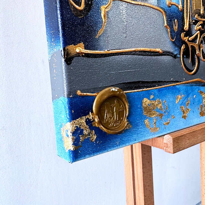 Painting- 80x80 cm - Rick Triest - Amsterdam Herengracht -Blue & Gold #808