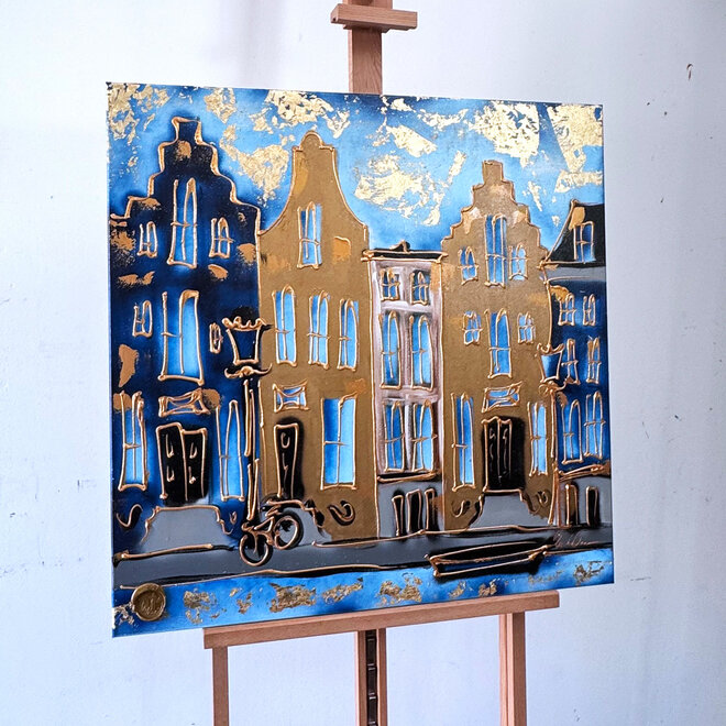 Painting- 80x80 cm - Rick Triest - Amsterdam Herengracht -Blue & Gold #808