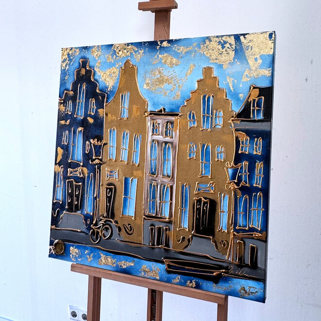 Painting- 80x80 cm - Rick Triest - Amsterdam Herengracht -Blue & Gold #808